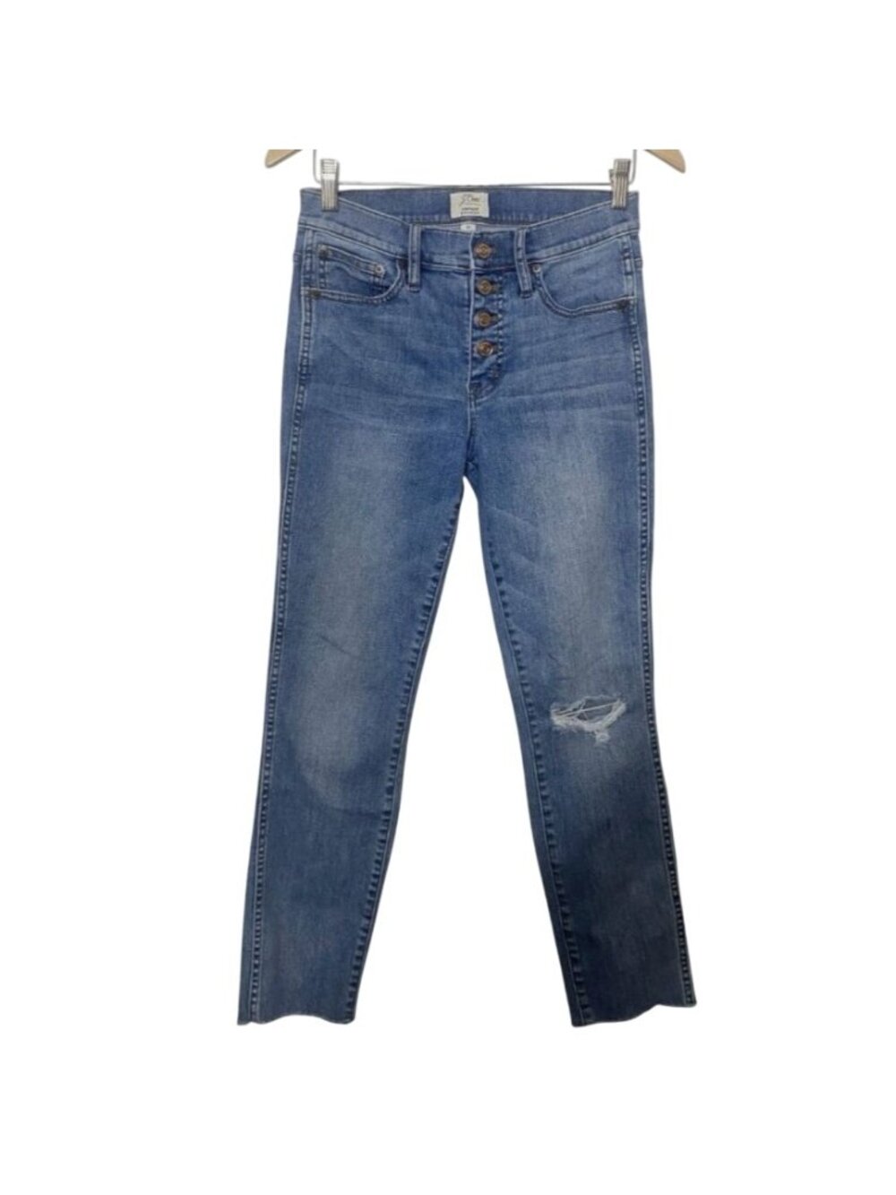 JCrew Vintage Straight Jeans Distressed Denim Raw Hem Button Fly J Crew Size 31